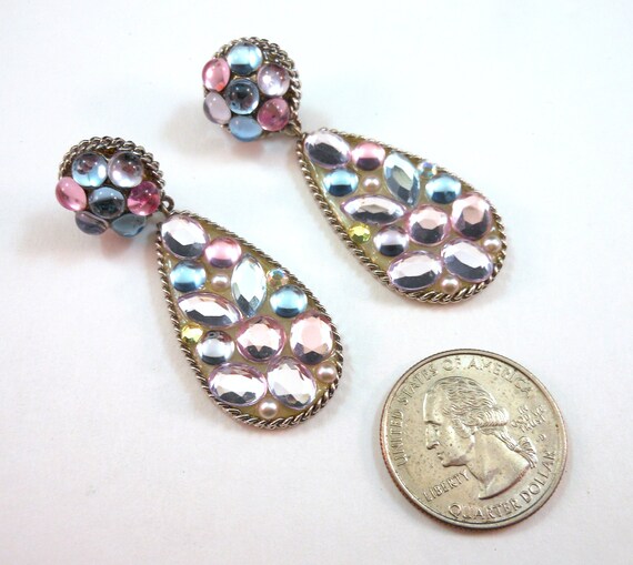 Rhinestone Statement Earrings - Dangle Drop - Mul… - image 8