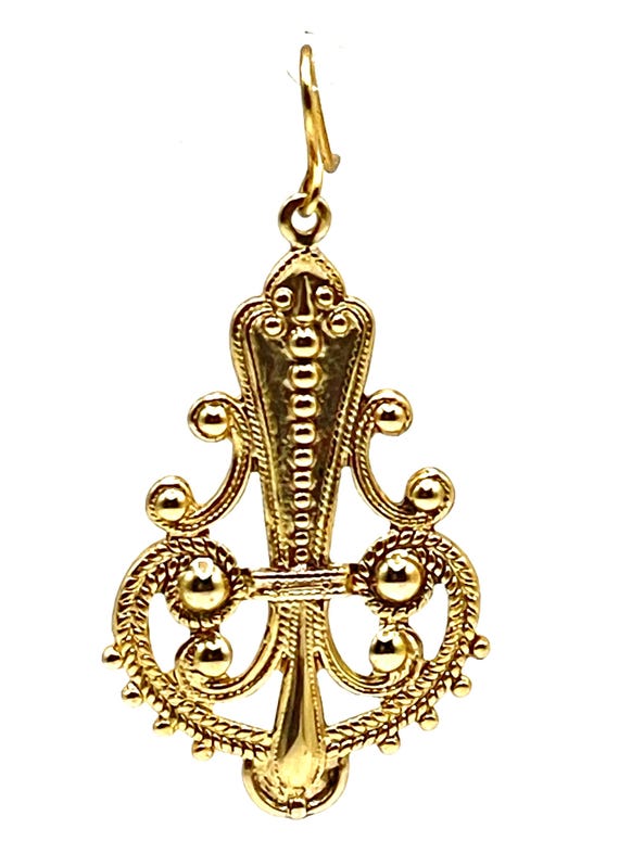 Victorian Style Gold Tone Filigree Openwork Scroll Dangle Earrings Pierced Vintage Jewelry