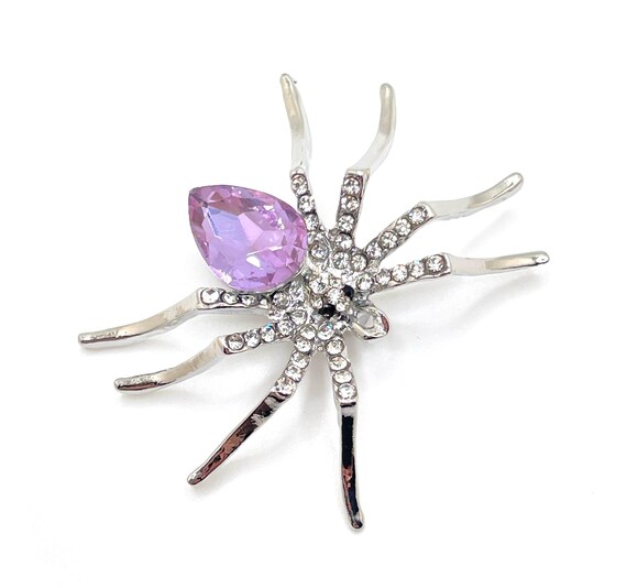 Rhinestone Spider Brooch: Lavender CZ Halloween Pin Pendant