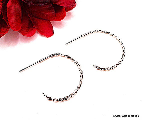 Vintage Sterling Silver Thin Half Hoop Earrings | Twisted Textured Design | Minimalist Classic | Pre-2005