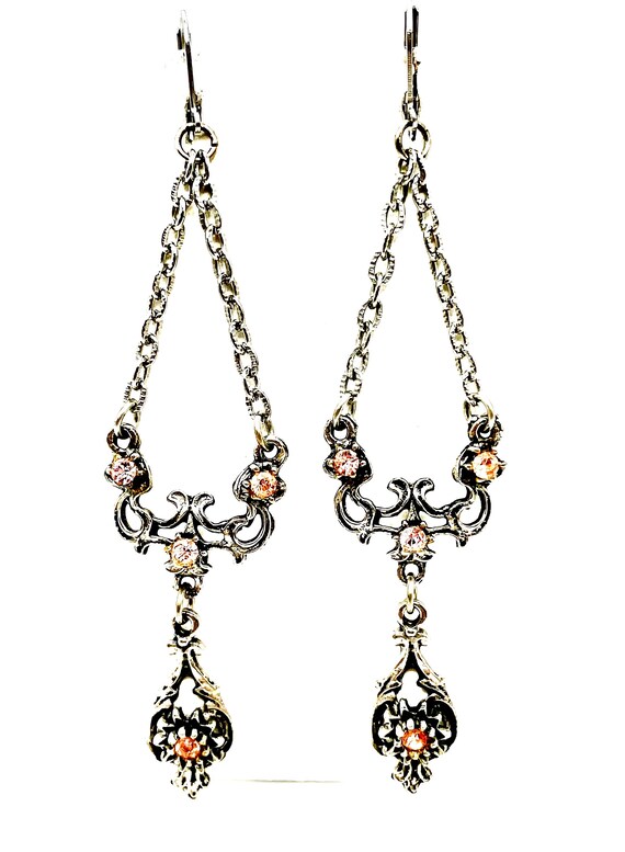 Elegant Rhinestone Dangle Earrings Chandelier Statement Ornate Lever Back