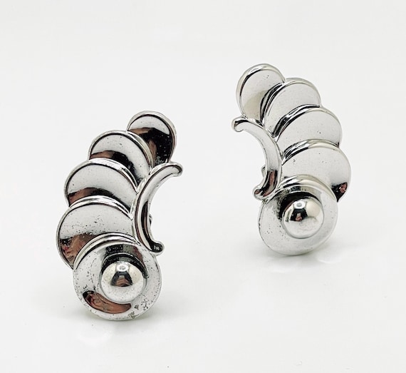 Art Deco Retro/Vintage Silver Geometric BARCLAY Clip Earrings – 1940s