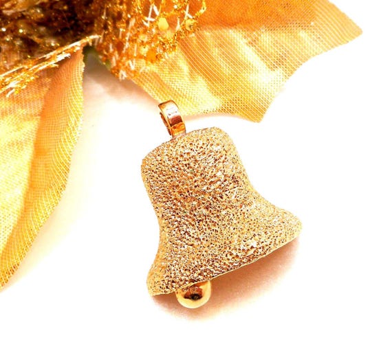 Christmas Liberty Bell Pin or Pendant Sponge Texture Gold Tone