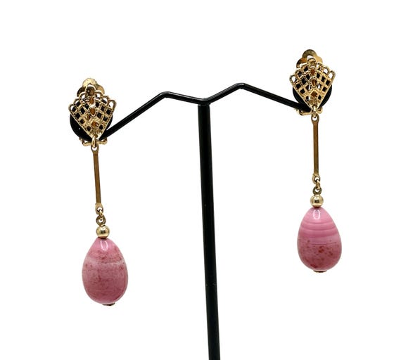 Vintage Lewis Segal California Art Glass Dangle Earrings | Pink Aventurine Teardrops | 1960s Designer Jewelry