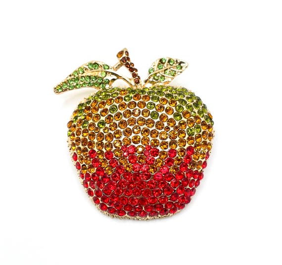 Crystal Rhinestone Apple Brooch: Autumn Gradient Jewelry