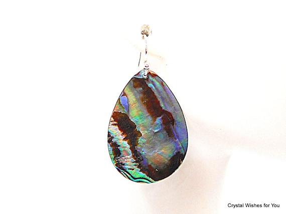 Gorgeous Abalone Shell Dangle Earrings - Teardrop Shape, Reversible - .925 Sterling Silver - Lightweight