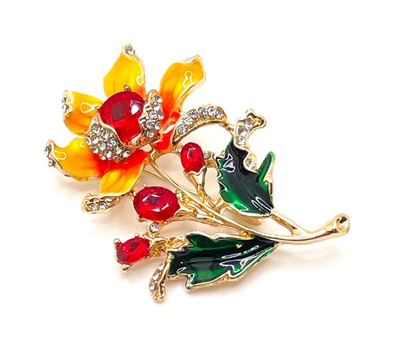 Colorful Enamel Flower Brooch Pendant | Vintage-Inspired Rhinestone Jewelry | DIY Jewelry Supply