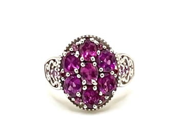 Vintage Rhodolite Garnet Sterling Silver Cocktail Ring - Size 7.25