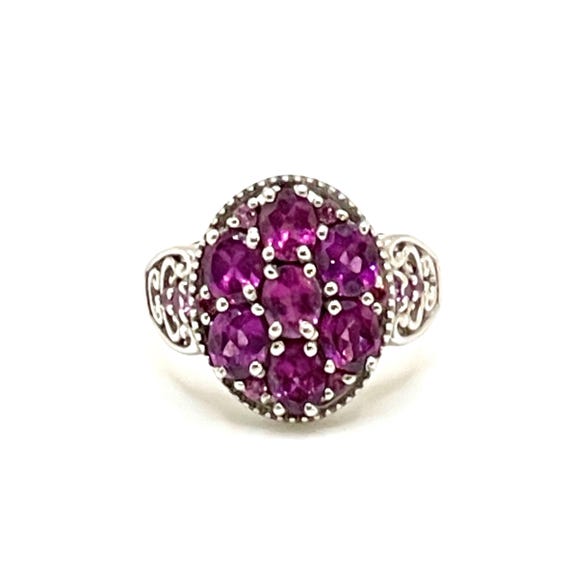 Stunning Vintage Multi-Stone Rhodolite Garnet Sterling Silver Cocktail Ring – Size 7.25