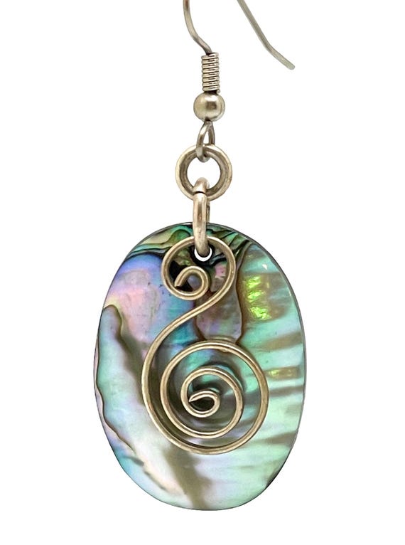 Abalone Oval Spiral Dangle Earrings in 925 Sterling Silver – Boho Spiral Energy Symbol Jewelry