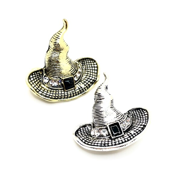 Spooky Witch Hat Rhinestone Pin Brooch – Choice of Gold or Silver Tone