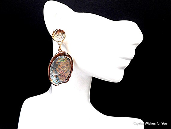 Natural Abalone Shell Iridescent Dangle Earrings … - image 5