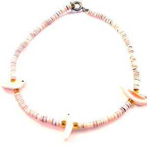 Pulsera de tobillo de pájaro hecha a mano: pájaros de concha de melón tallados y cuentas heishi