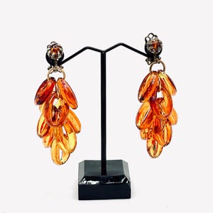 Vintage Lucite Bernstein Ohrringe – 1960s Clip-On, Kaskaden-Creolen
