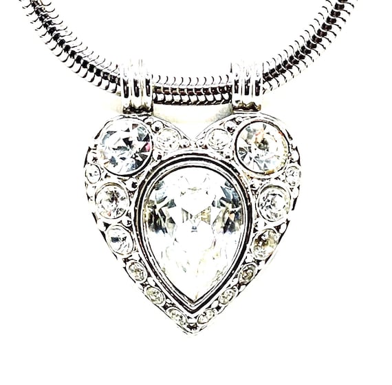 Vintage PS Co Clear Rhinestone Heart Pendant Necklace – Signed Plainville Stock Co