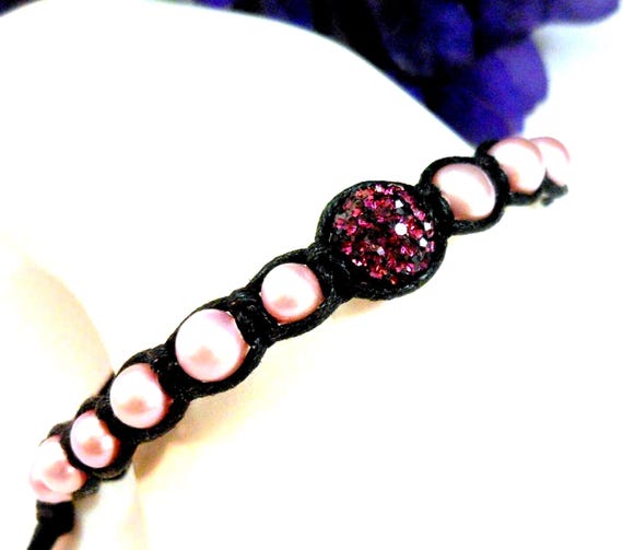 Vintage Shamballa Bracelet Freshwater Pearls Handmade One Size Adj