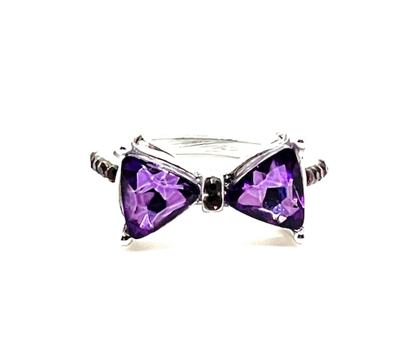 Purple CZ Bow Ring - Silver Tone - Size 8.25