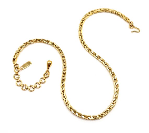 Vintage Monet Gold Plated Flat Link Chain Necklace Adjustable 13–15 Inch 1980s