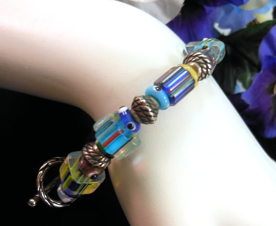 Vibrant Elegance - Handcrafted Blown Cane Furnace Glass Bead Toggle Bracelet