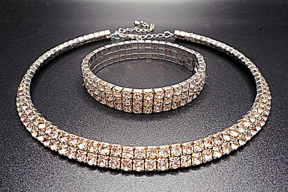 Sparkly Rhinestone Choker Collar Necklace and Bra… - image 1