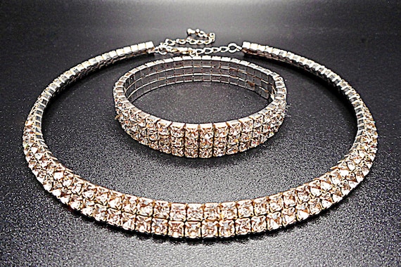 Sparkly Rhinestone Choker Collar Necklace and Bra… - image 1