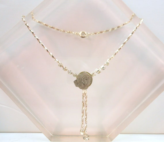 Mesh Rose Ankle Bracelet Silver Plated Rhinestone Fringe