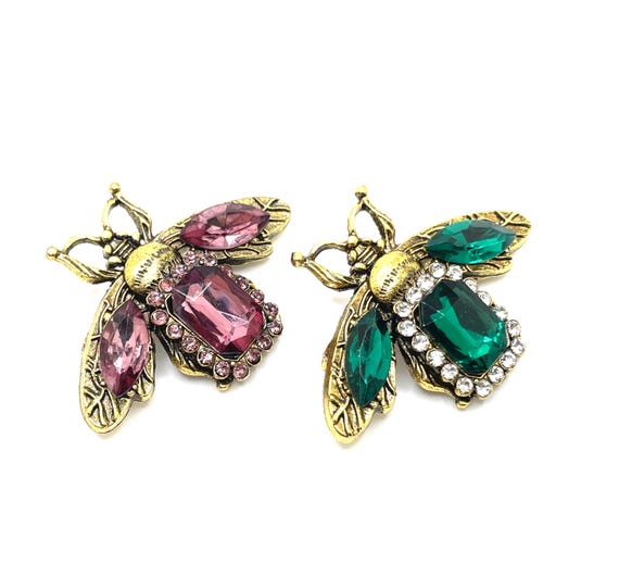 Sparkling Bumble Bee Rhinestone Brooch – Purple or Green – DIY Craft Supply