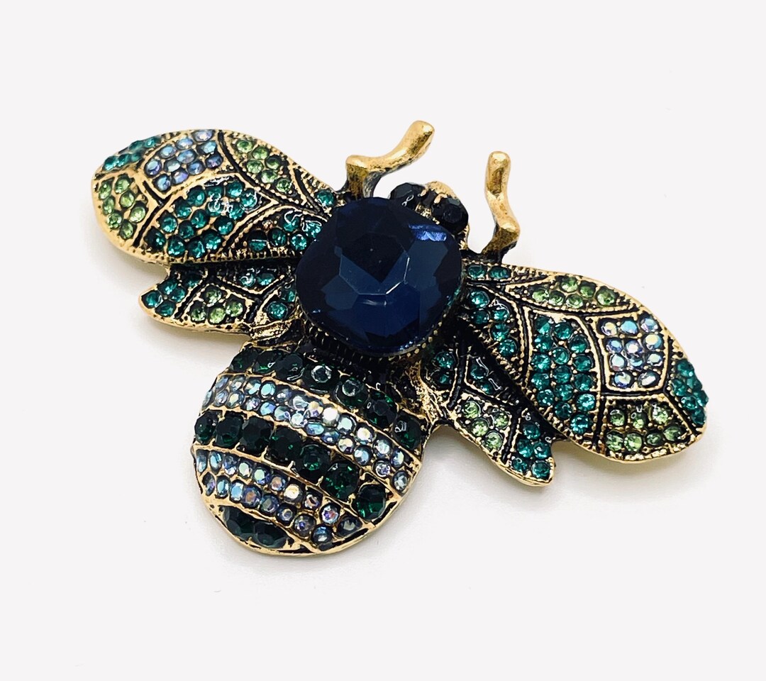 Sparkling Bumble Bee Flying Insect Rhinestone Brooch – Sapphire Blue ...