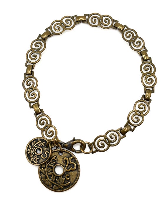 Bohemian Style Chico's Antique Brass Faux Coin Filigree Anklet Bracelet