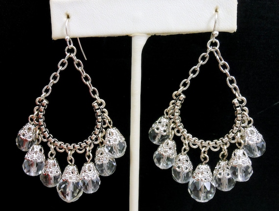 Crystal Bead Chandelier Statement Earrings Wire Hooks