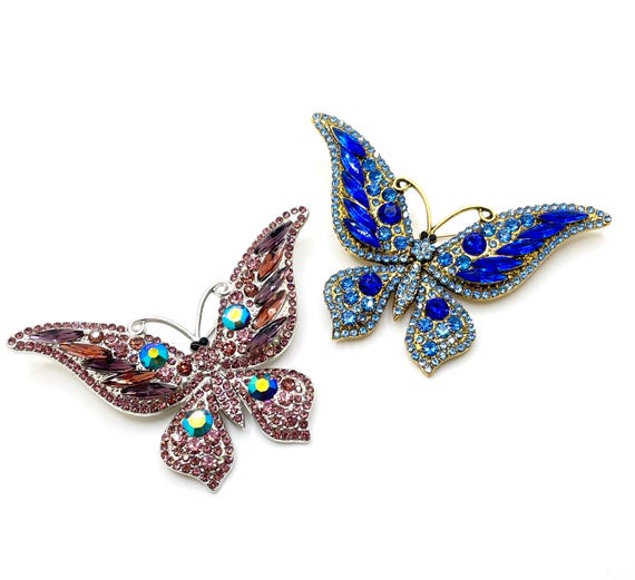 Large Rhinestone Butterfly Brooch Handset Stones | DIY Jewelry Supply | Gift Ready | Choice of Color