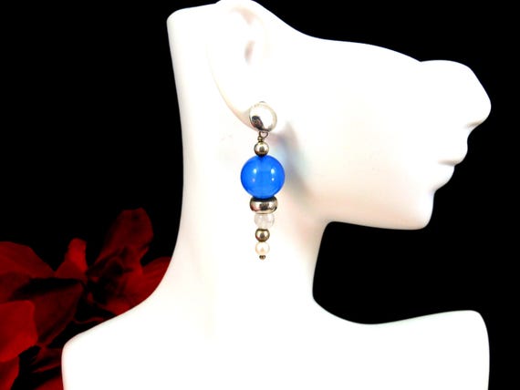 Artisan crafted Blue Chalcedony Gemstone Drop Earrings 925 Sterling Silver