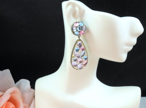 Rhinestone Statement Earrings - Dangle Drop - Mul… - image 2