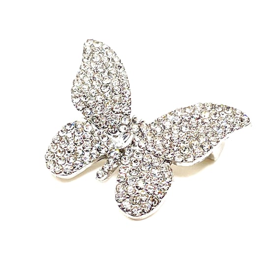 Elegant Pave Crystal Butterfly Brooch / Lapel Pin Silver Tone