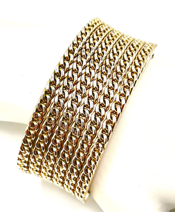 Vintage 1960s Gold Tone Curb Chain Clamper Bracelet, Wide Modernist Statement Cuff