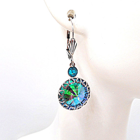 Swarovski Rivoli Crystal Dangle Earrings Lever Back Choice of Color