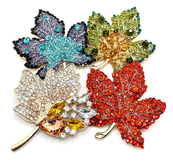 Rhinestone Maple Leaf Brooch: Gold Tone Autumn Jewelry