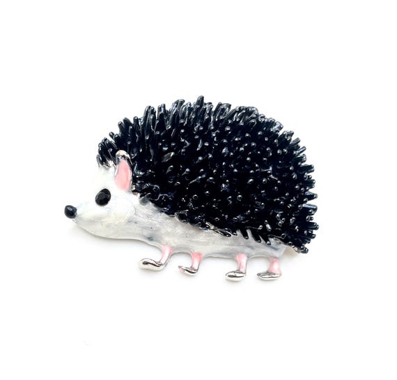 Adorable Enamel Hedgehog Pin or Pendant – Silver Tone Metal