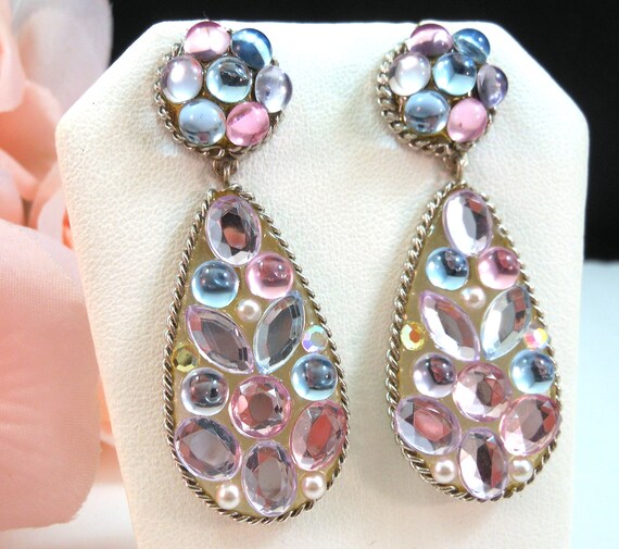 Rhinestone Statement Earrings - Dangle Drop - Mul… - image 6