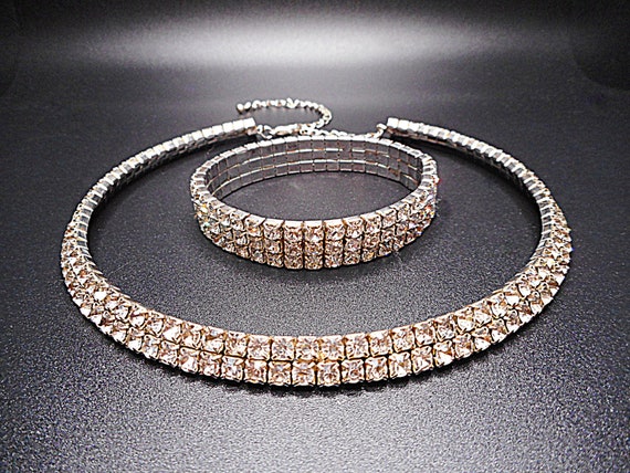 Sparkly Rhinestone Choker Collar Necklace and Bra… - image 4