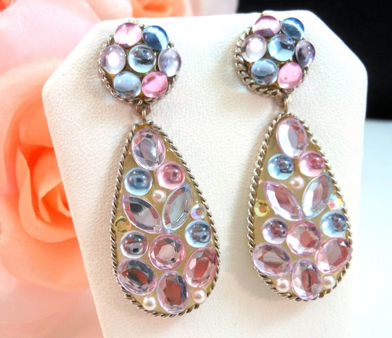 Rhinestone Statement Earrings - Dangle Drop - Mul… - image 4