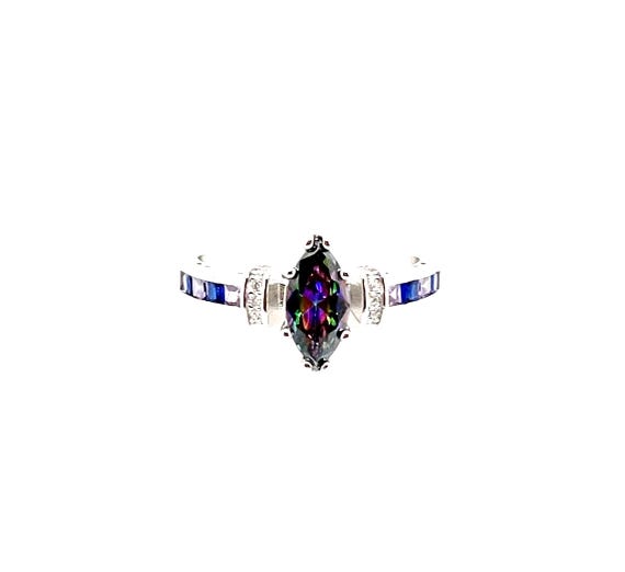 Mystic Topaz CZ Multi-Stone Ring – Sterling Silver, Size 8, Handmade