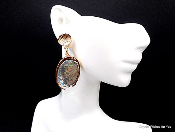 Natural Abalone Shell Iridescent Dangle Earrings … - image 2
