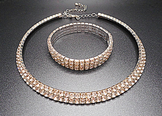 Sparkly Rhinestone Choker Collar Necklace and Bra… - image 8