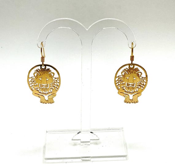 Wild Bryde | Lion Wild Cat Dangle Earrings | 14K Gold Plated | WB Signed