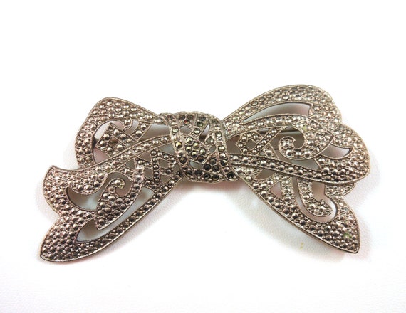 1928 Jewelry Silver-Tone Marcasite Bow Stud Earrings