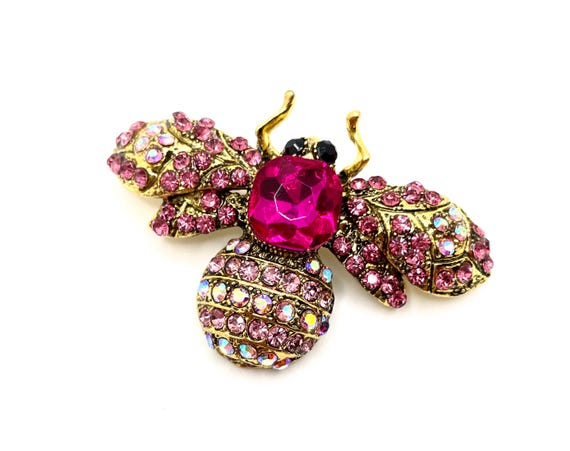 Whimsical Fuchsia Pink Bumble Bee Brooch or Pendant | Collectible Flying Insect Jewelry | DIY Craft