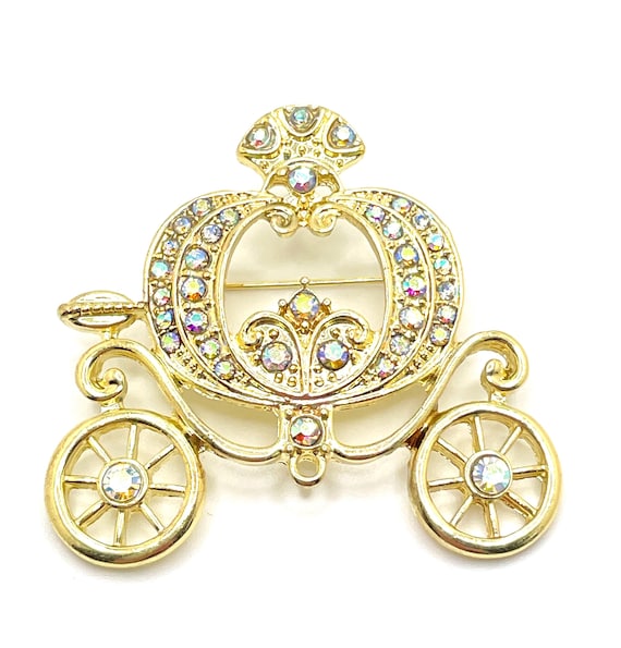 Cinderella AB Rhinestone Fairytale Coach Carriage Brooch – Gold Tone