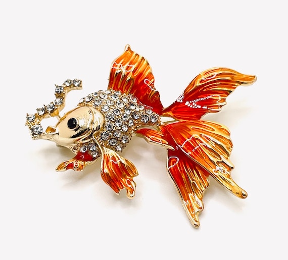 Gorgeous Rhinestone Enamel Koi Betta Fish Brooch or Pendant