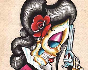 DESERT FLOWER Day of the Dead Art Print | Mexican Wall Art | Dia de los Muertos Wall Decor | Tattoo Art | Latin Art | Unframed or Framed